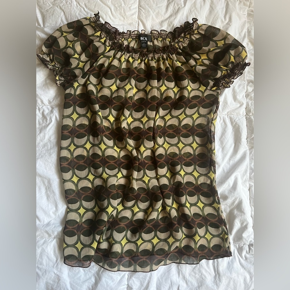BCX sheer geometric pattern blouse